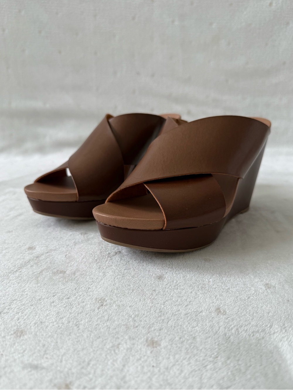 Dr. Scholl’s Mixit Brown Saddle Leather Wedge Sandals Size 7.5M New In Box